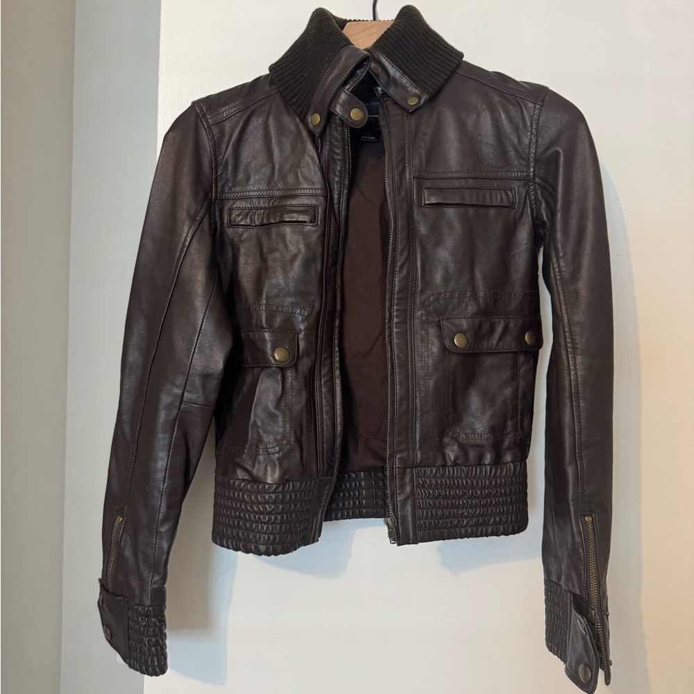 Mango 100% Leather Bomber Jacket